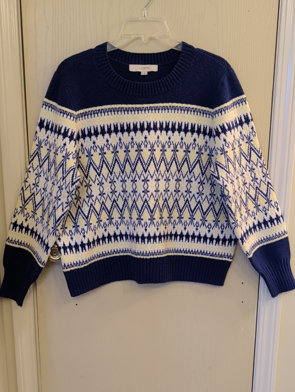 LOFT Navy & White Fair Isle Crewneck Sweater Size XL